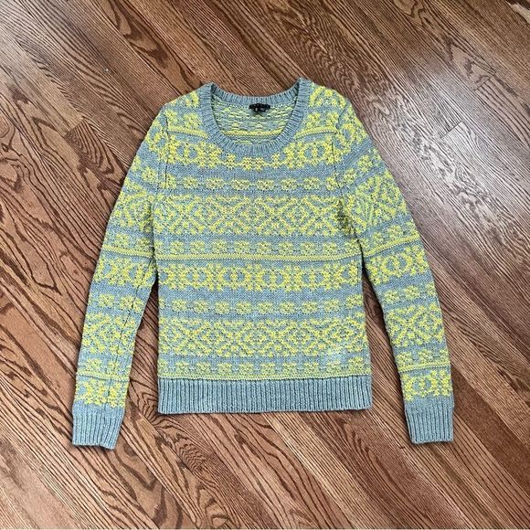 Theory Tommy P Fair Isle Chunky Wool Sweater - Gray / Yellow (Size M) - Picture 4 of 10